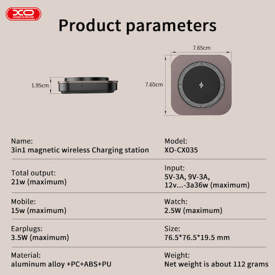 XO Magsafe Charger 21W Quick Charge 3.0 Gray (CX035)