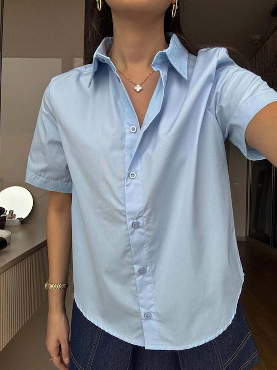 Kurzärmelig Damen Hemd Light Blue