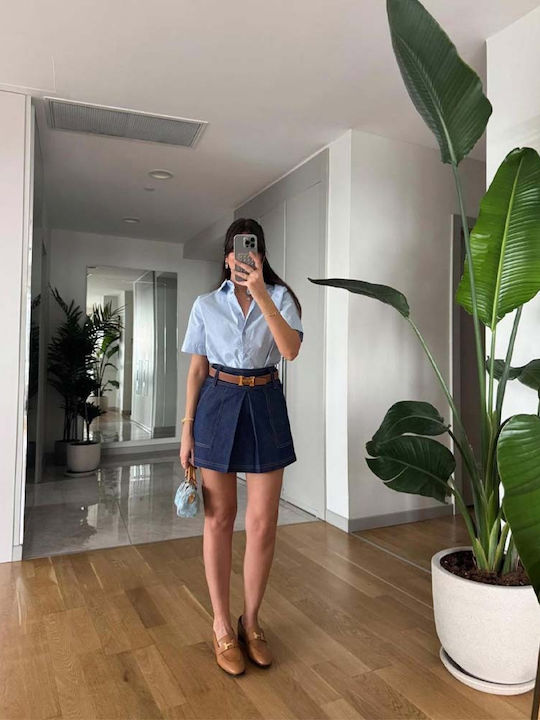 Kurzärmelig Damen Hemd Light Blue