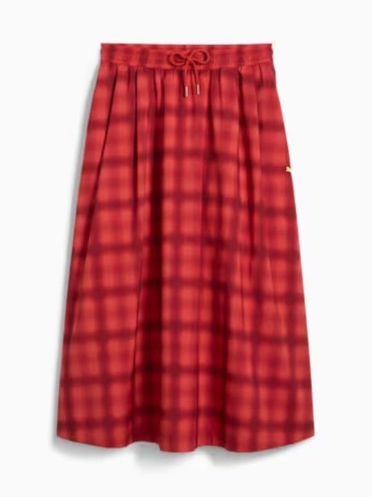 Plissiert Midi Rock Red