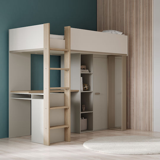 Kinderbett Hochbett Einzeln mit Stauraum & Schreibtisch Weiß für Matratze 90x200cm