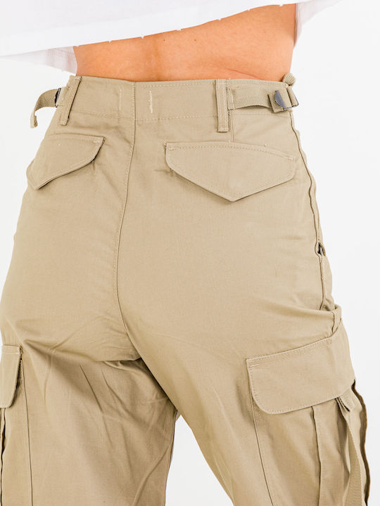 Damen Stoff Cargo Hose in Geradem Schnitt Grün