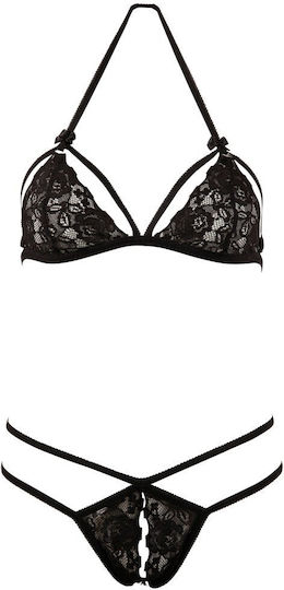 Sexy Two-Piece Set Elastic Lace Black