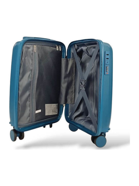 Playful Bags Cabin Travel Suitcase Hard Petrol Blue with 4 Wheels Height 40cm