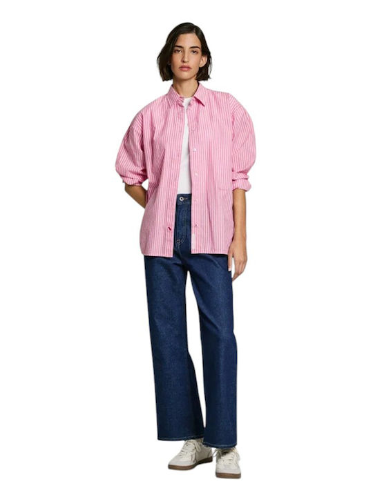 Dark Langärmelig Damen Denim Hemd Rosa