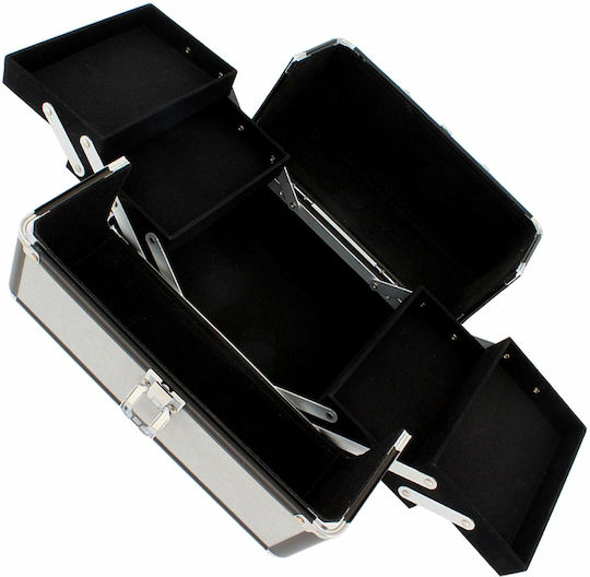 Geantă de Depozitare Cosmetice Profesională Tecos Gri cu Inserții din Aluminiu Dimensiuni 25 Cm X 17 Cm X 17 Cm 1 Compartiment Principal 4 Compartimente Secundare Ideală pentru Activități de Călătorie