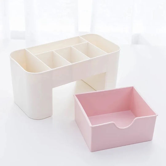 Organizator Cosmetice Cu Sertare Și Separatoare Roz 2 Bucăți