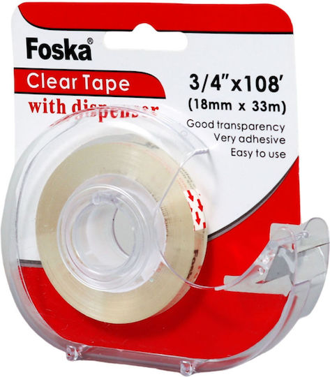 Foska Desktop Tape Dispenser 18mm x 33m 1pcs Transparent