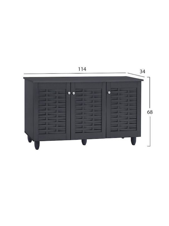 Iggy Wooden Shoe Organizer with 3 Shelves Gray 114x34x68cm