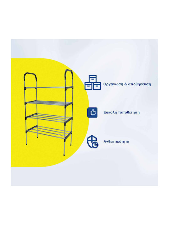 Raft pentru pantofi din metal Uncle George - 4 rafturi argintii Dimensiuni 54x27x94cm Organizare verticală a spațiului