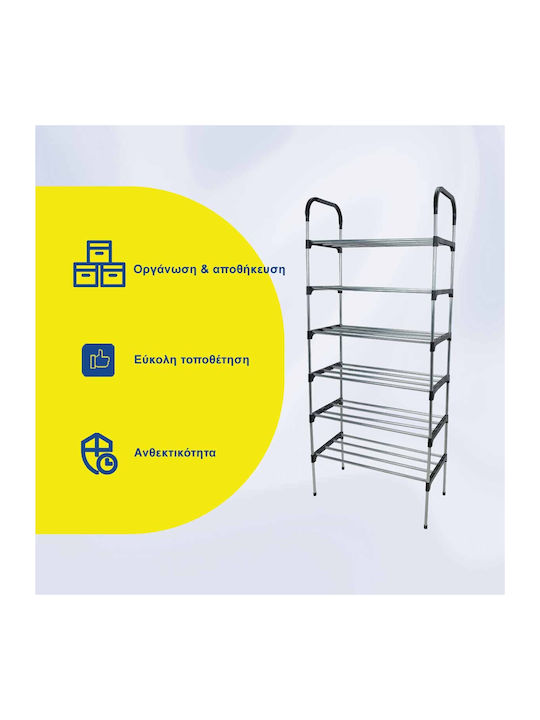 Metal Shoe Organizer Shelf Uncle George 6 Shelves Silver Dimensions 54x27x130cm Vertical Space Organization
