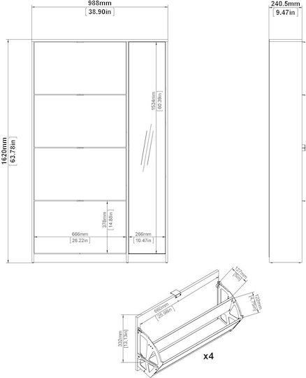 Holzschuhschrank Beige 70.3x24x162cm Holzschuhschrank Beige 70.3x24x162cm