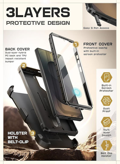 Supcase Unicorn Beetle Pro 360 Full Cover Tempered Glass Μαύρο (Galaxy S25 Ultra)