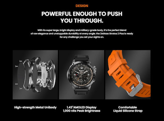 Zeblaze Stratos 2 Plus Edelstahl 48mm Smartwatch mit Pulsmesser (Schwarz)