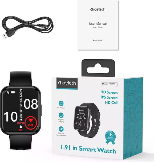 Choetech WT001 Smartwatch με Παλμογράφο (Μαύρο)