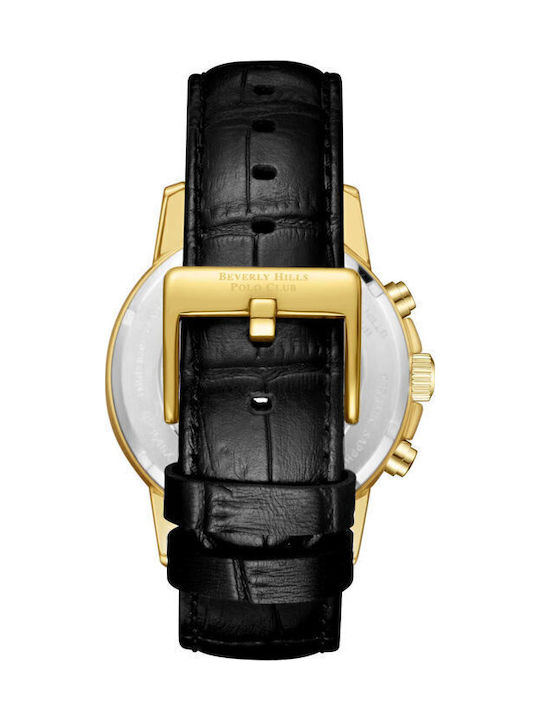 Beverly Hills Polo Club Men's Watch Chronograph Battery with Black Leather Strap