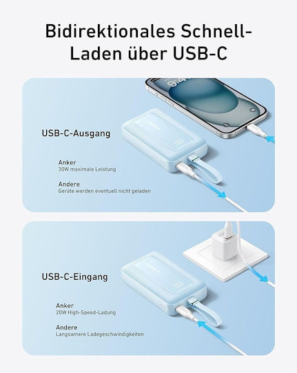Anker Zolo Power Bank 10000mAh 30W με Θύρα USB-C Λευκό