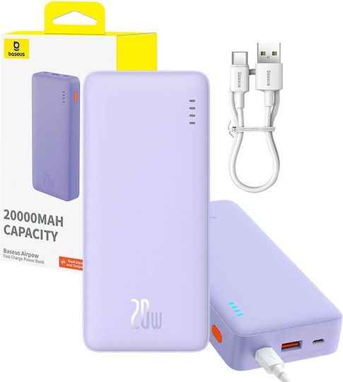 Baseus Airpow Power Bank 20000mAh 20W με Θύρα USB-A και Θύρα USB-C Power Delivery Μωβ