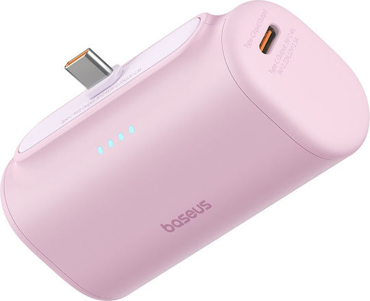 Baseus Compact Series Built-in Type-C Power Bank 5000mAh 20W με Θύρα USB-C Power Delivery / Quick Charge 3.0 Ροζ