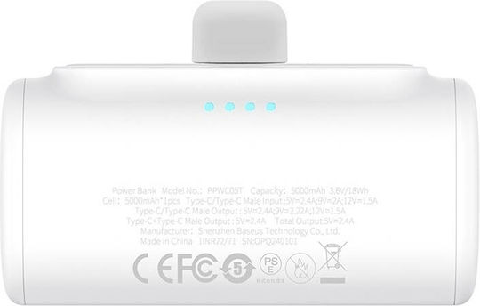 Baseus Compact Series Built-in Type-C Power Bank 5000mAh 20W с USB-C порт Power Delivery / Бързо зареждане 3.0 Бял