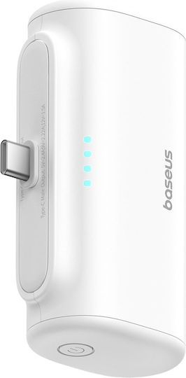 Baseus Compact Series Built-in Type-C Power Bank 5000mAh 20W с USB-C порт Power Delivery / Бързо зареждане 3.0 Бял