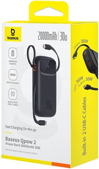 Baseus QPow 2 Power Bank 20000mAh 30W с USB-A порт и 2 USB-C порта Черен