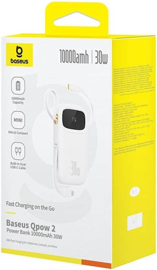 Baseus QPow 2 Power Bank 10000mAh 30W cu Port USB-A și Port USB-C Alb