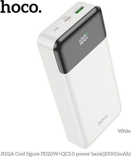 Hoco J102A Power Bank 20000mAh 20W with USB-A and USB-C Output Ports Power Delivery Quick Charge White