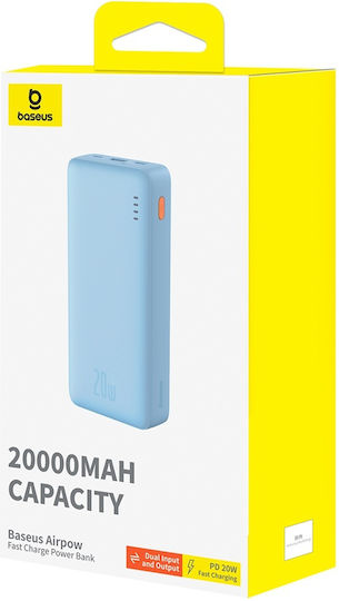 Baseus Airpow Power Bank 20000mAh 20W with USB-A Port and USB-C Port Light Blue