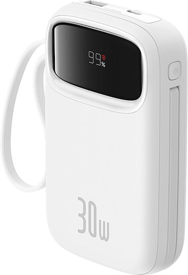 Baseus QPow 2 Power Bank 10000mAh 30W cu Port USB-A și Port USB-C Alb