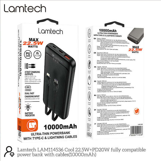 Lamtech Power Bank 10000mAh 22.5W με Θύρα USB-A Μαύρο