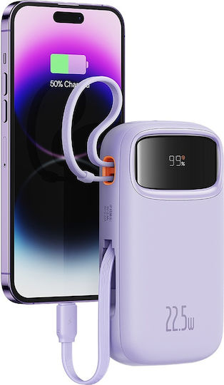 Baseus QPow 2 Power Bank 20000mAh 30W с USB-A порт и 2 USB-C порта Лилав