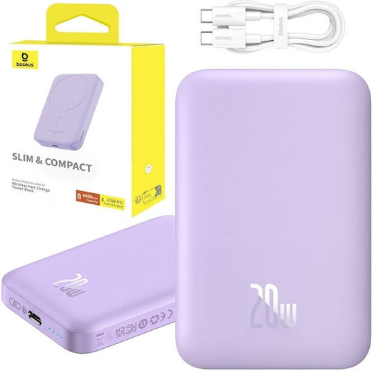 Baseus Mini Air MagSafe Power Bank 6000mAh 20W με Θύρα USB-C Μωβ