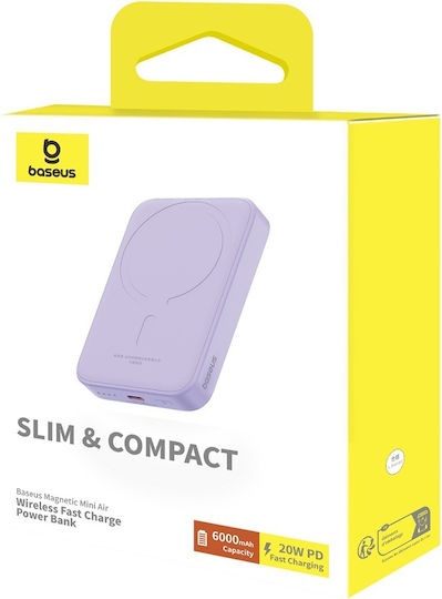 Baseus Mini Air MagSafe Power Bank 6000mAh 20W με Θύρα USB-C Μωβ