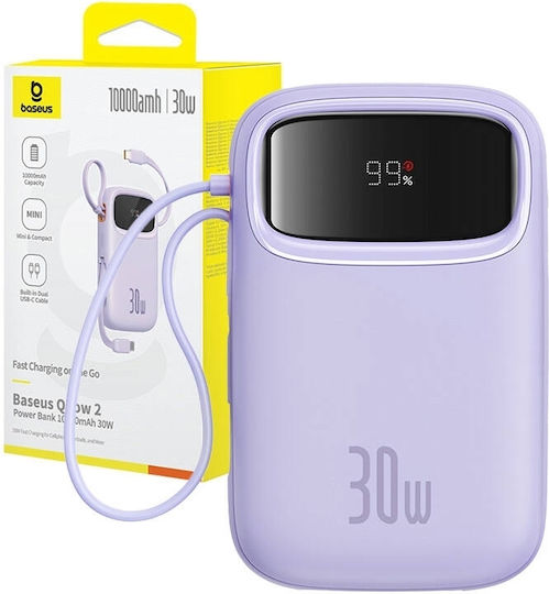 Baseus QPow 2 Power Bank 10000mAh 30W с USB-A порт и USB-C порт Лилав
