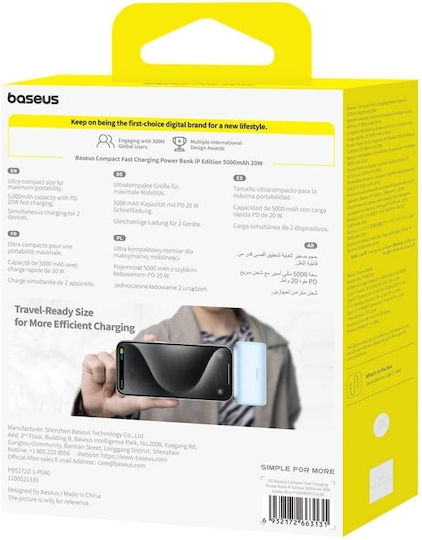 Baseus Compact Lightning Edition Power Bank 5000mAh 20W με Θύρα USB-C Μπλε