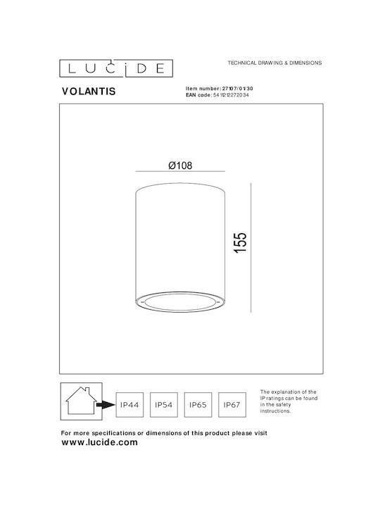 Lucide Lightning Outdoor Ceiling Spot with Integrated LED in Black Color 27107/01/30