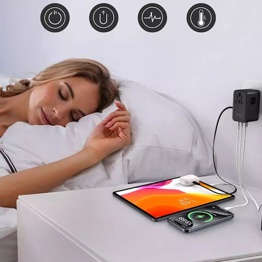 Choetech Αντάπτορας Πρίζας από Universal σε Universal με 3 Θύρες USB