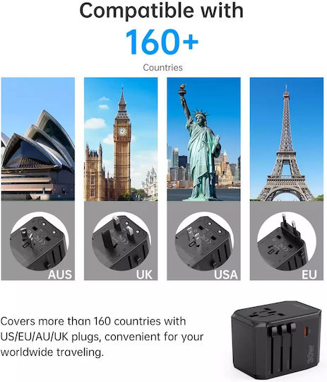 Choetech Universal Socket Adapter from Universal to Universal with 2 USB Outlets
