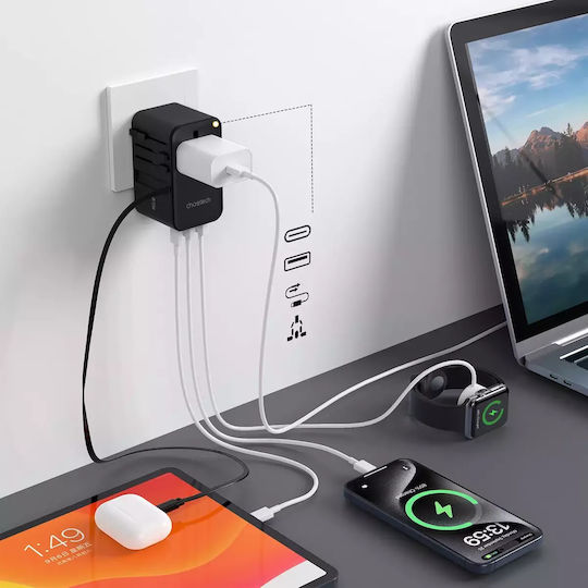 Choetech Αντάπτορας Πρίζας από Universal σε Universal με 3 Θύρες USB