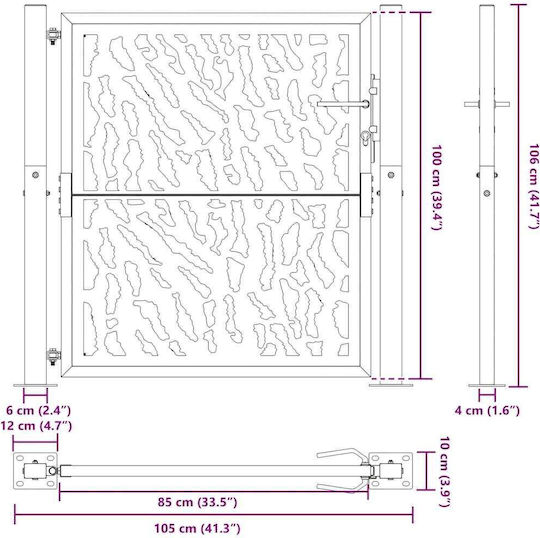 Vidaxl Gartentor 105x105 cm Rostfreier Stahl Schienen-Design Braun