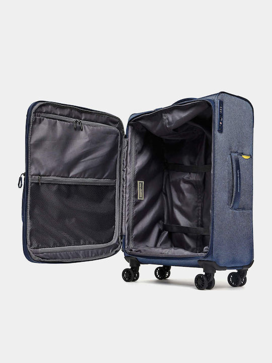 Mandarina Duck Zephyr Valiză De Călătorie Medie Din Material Textil Albastră Cu 4 Roți Înălțime 67 Cm