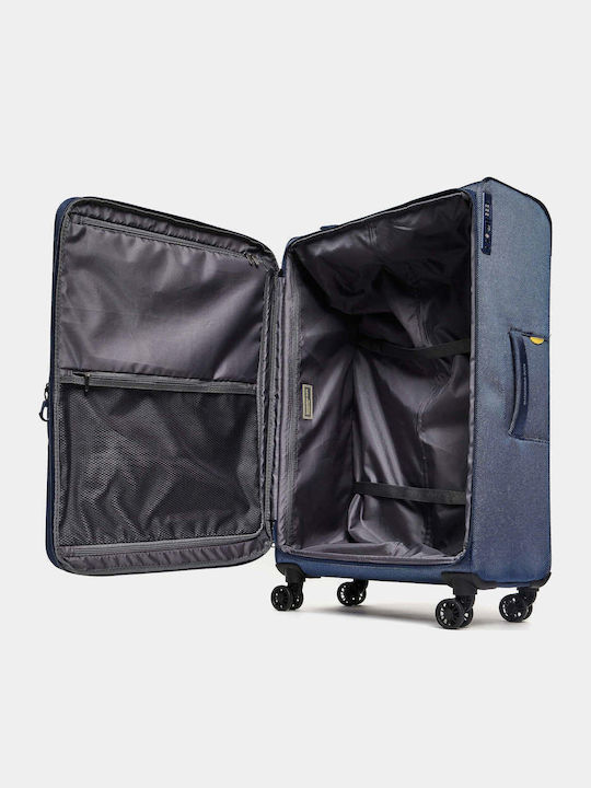 Mandarina Duck Zephyr Valiză Mare De Călătorie Din Material Textil Albastră Cu 4 Roți Înălțime 78 Cm