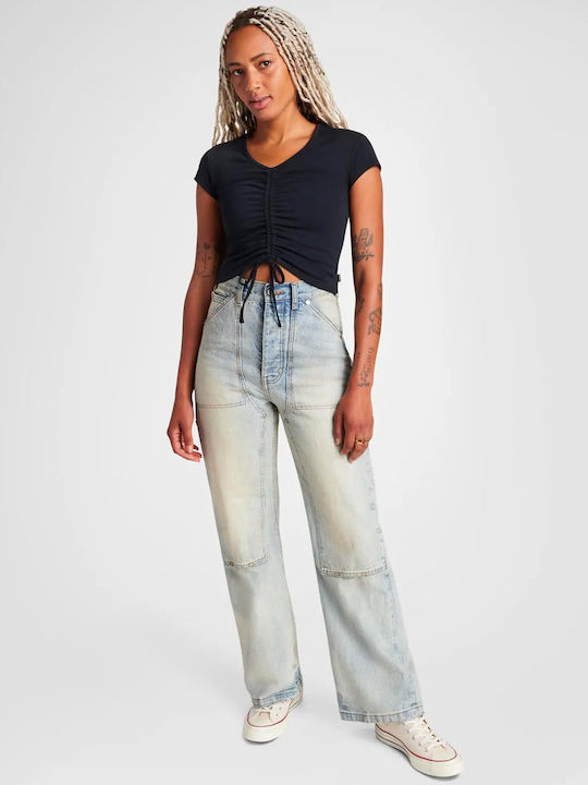 Women's Crop Top Cotton Short Sleeve Black