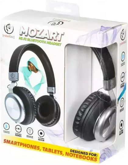 Rebeltec Mozart Ασύρματα / Ενσύρματα On Ear Ακουστικά με 6 ώρες Λειτουργίας Μαύρα