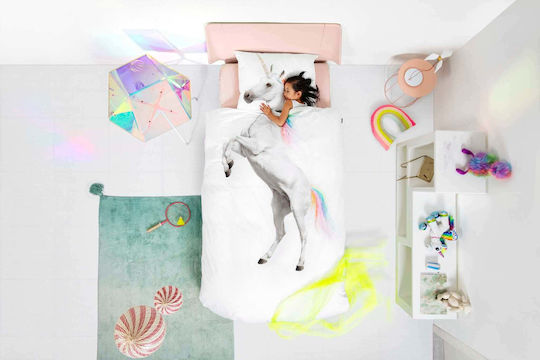 Snurk Set Kids Duvet Cover Single with Pillowcase White 160x220cm