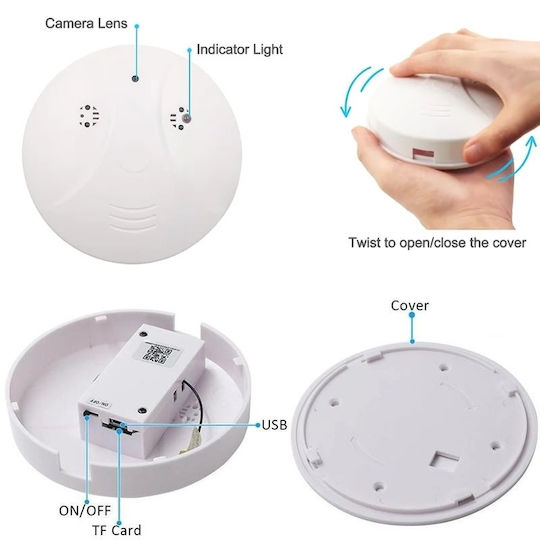 Cameră Spion Detector de Fum Iuni D101 8 Gb Wi-fi Vizualizare 4k Detectare Mișcare
