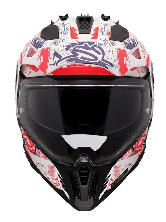 LS2 Pioneer II MX702 Fantasy Adventure Matt White Red Blue Cască