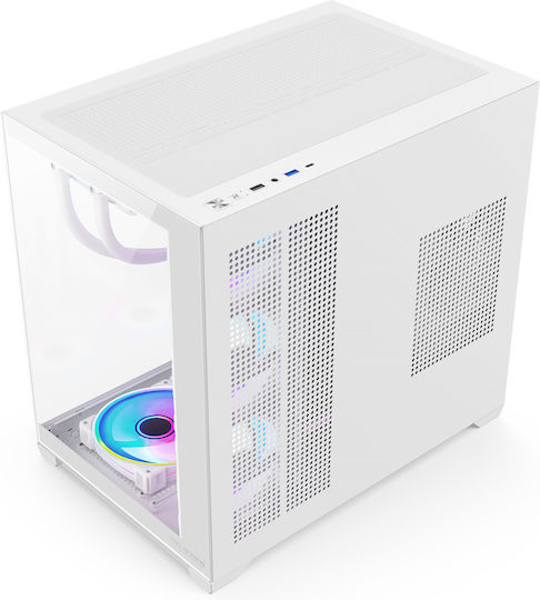 ProGaming Elite Cube Computergehäuse mit Seitenfenster und ARGB-Beleuchtung Weiß