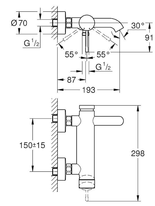 Grohe Essence Αναμεικτική Μπαταρία Μπανιέρας Γκρι Grohe Essence Αναμεικτική Μπαταρία Μπανιέρας Γκρι